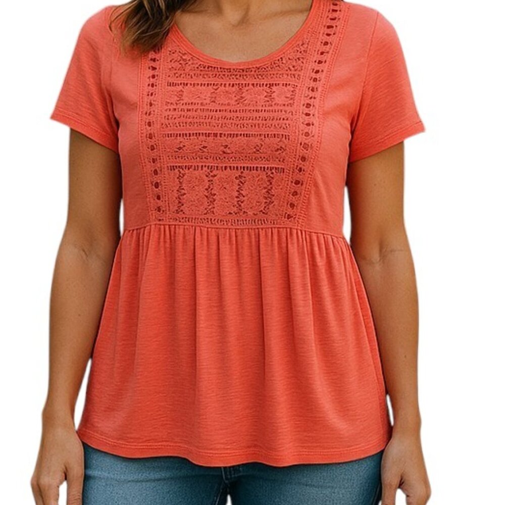 Sonoma 🍑 Peach/ Pink Crochet Detail Top